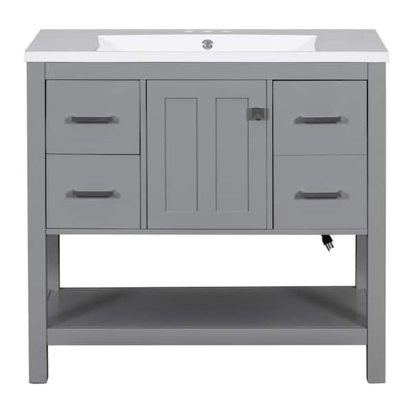 Boosicavelly 36 in. W x 18 in. D x 34 in. H Single Sink Freestanding Bath Vanity in Gray with White Resin Top