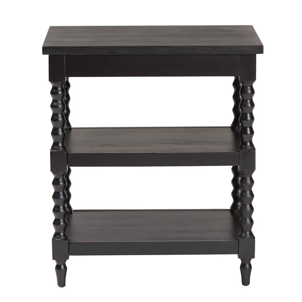 Imogene Black Wood End Table with Turned Legs