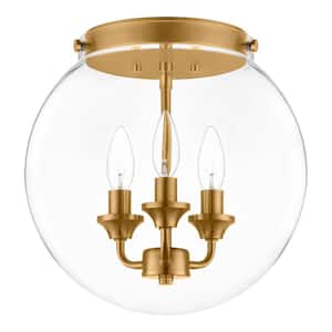 Gardenbrook 12.25 in. 3-Light Brushed Gold Flush Mount with Clear Glass Shade