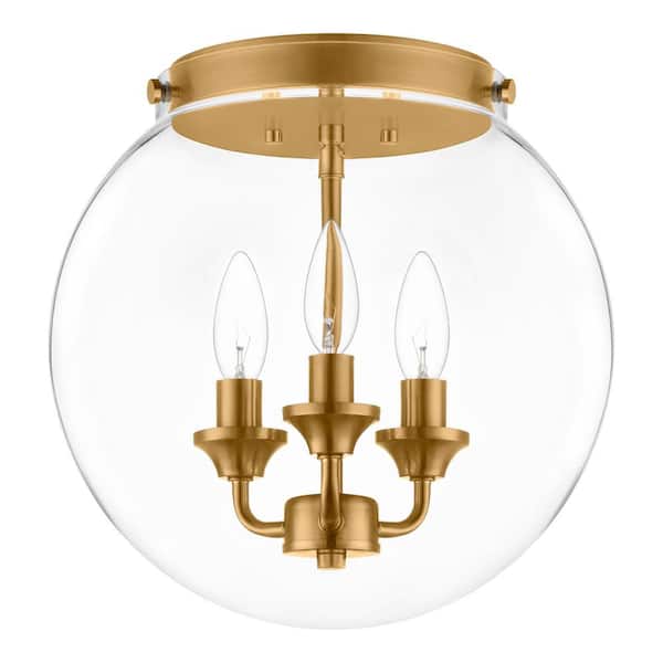 Home Decorators Collection Gardenbrook 12.25 in. 3-Light Brushed Gold Flush Mount with Clear Glass Shade