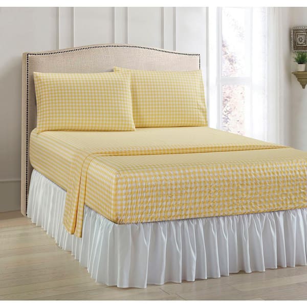 BedTite Absolutely Fitting Gingham 4-Piece Yellow Microfiber King Sheet Set