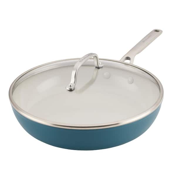 Hard-Anodized Ceramic Induction 12.25 in. Aluminum Nonstick Skillet / Frying Pan in Agave with Lid
