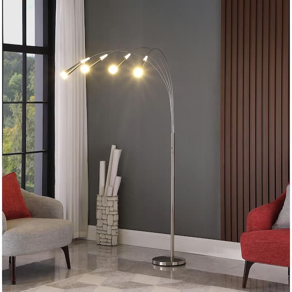 Kiery 72 in. Silver Brushed Nickel 4-Arm Aluminum Integrated LED Arc Floor Lamp
