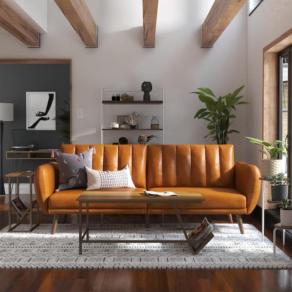 Brittany Camel Faux Leather Convertible Futon