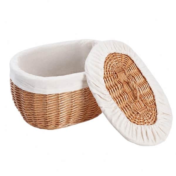 Oval Wicker Bread Basket with Lid and Removable Cotton Lining 11.8 x 7.9 x 7.5 in for Serving, Storage