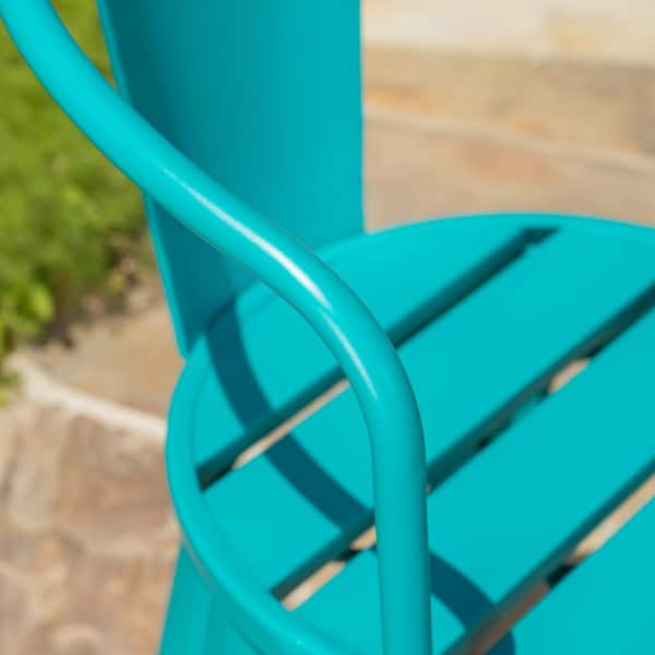 Noble House Matte Teal 3-Piece Metal Round Outdoor Patio Bistro