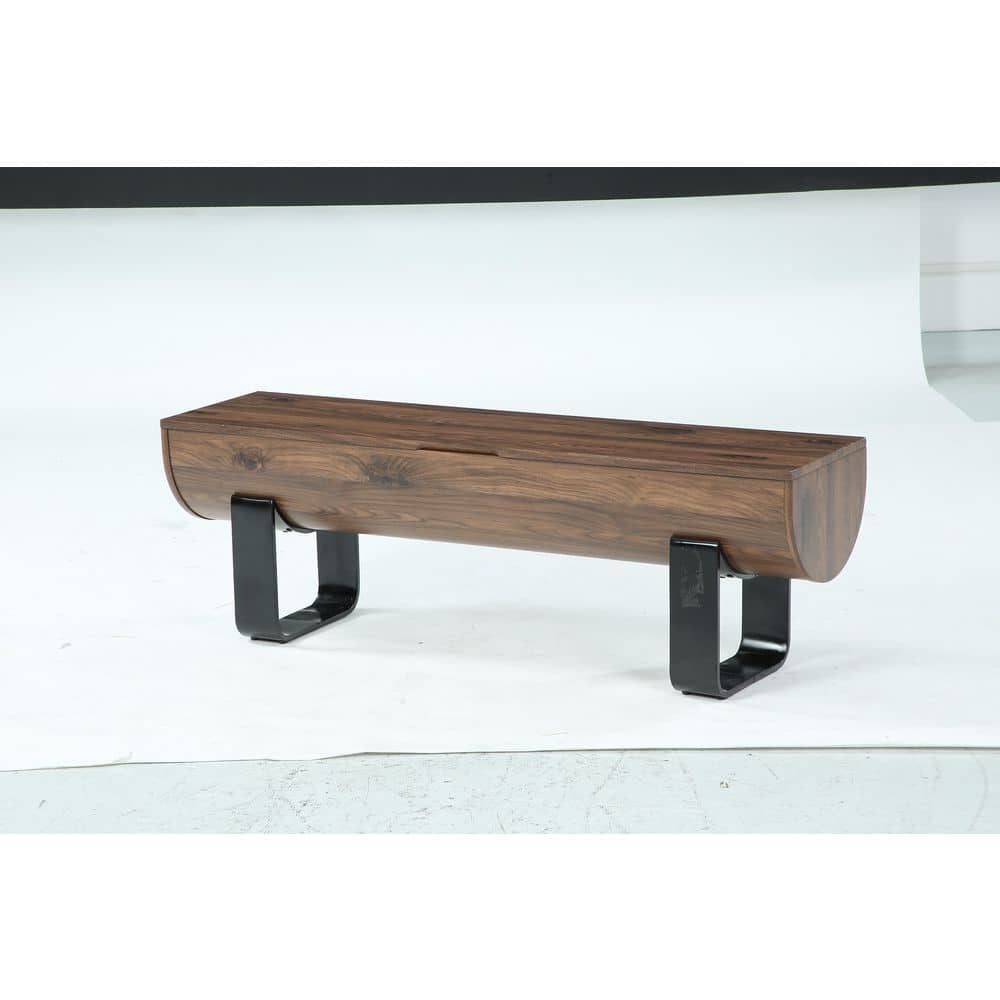 55 in. Walnut&Black Flip-Top Storage Entryway Bench, Modern Curved Wood-Look Bench with U-Shaped Metal Legs for Hallway price history on PriceWatchPro