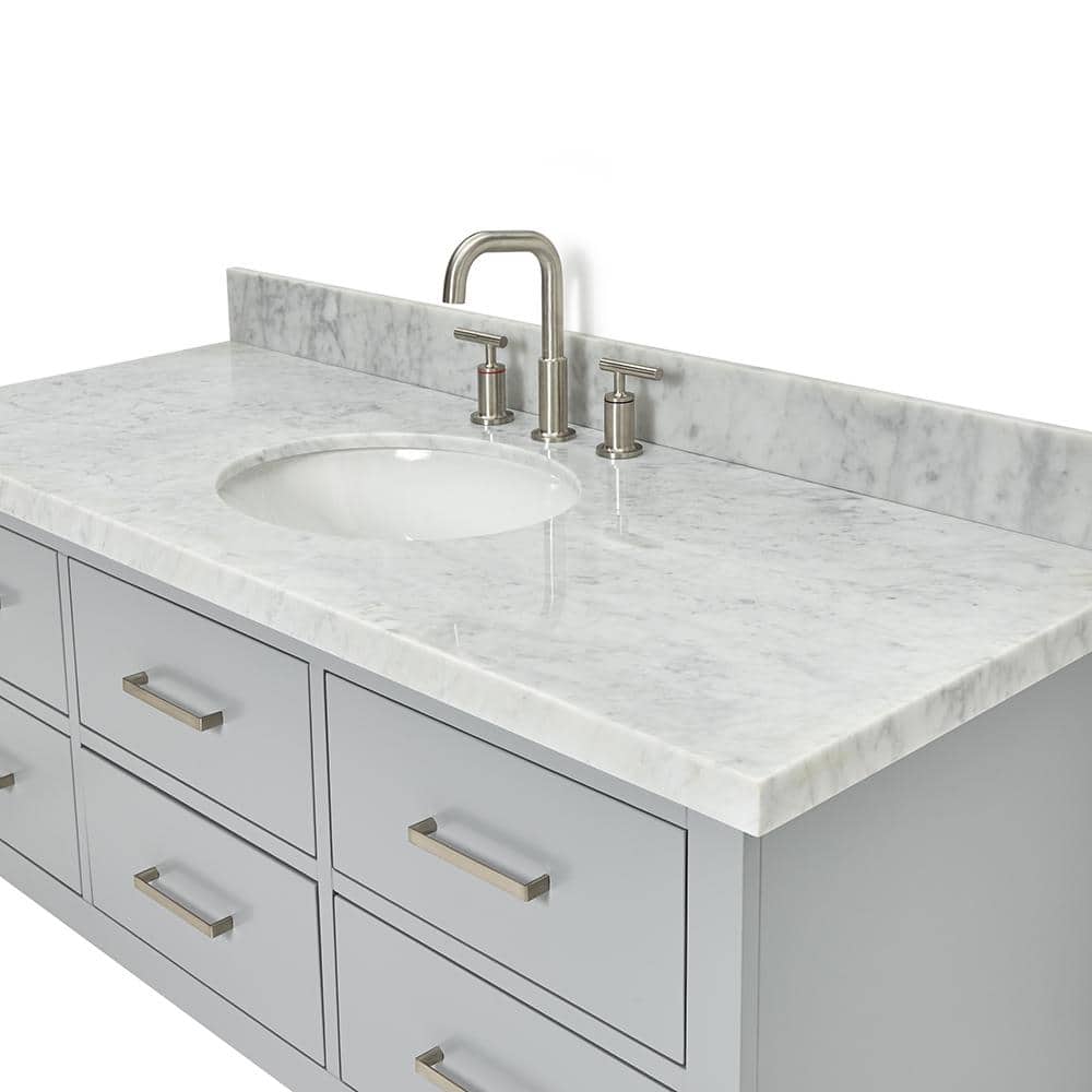 Hutton 55" Grey Wall-Mounted Single Basin Vanity with Carrara White Top