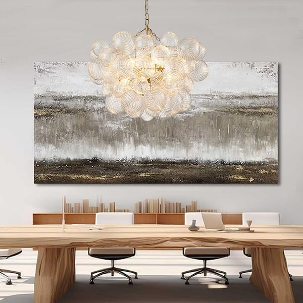 Neuvy 8-Light 33 in. W Brass Chandelier with Swirled-Glass Orb Cluster Bubble Ribbed Glass Chandelier for Living Room