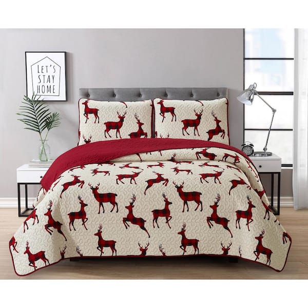 Harper Lane Claus 3-Piece White Microfiber King Quilt Set