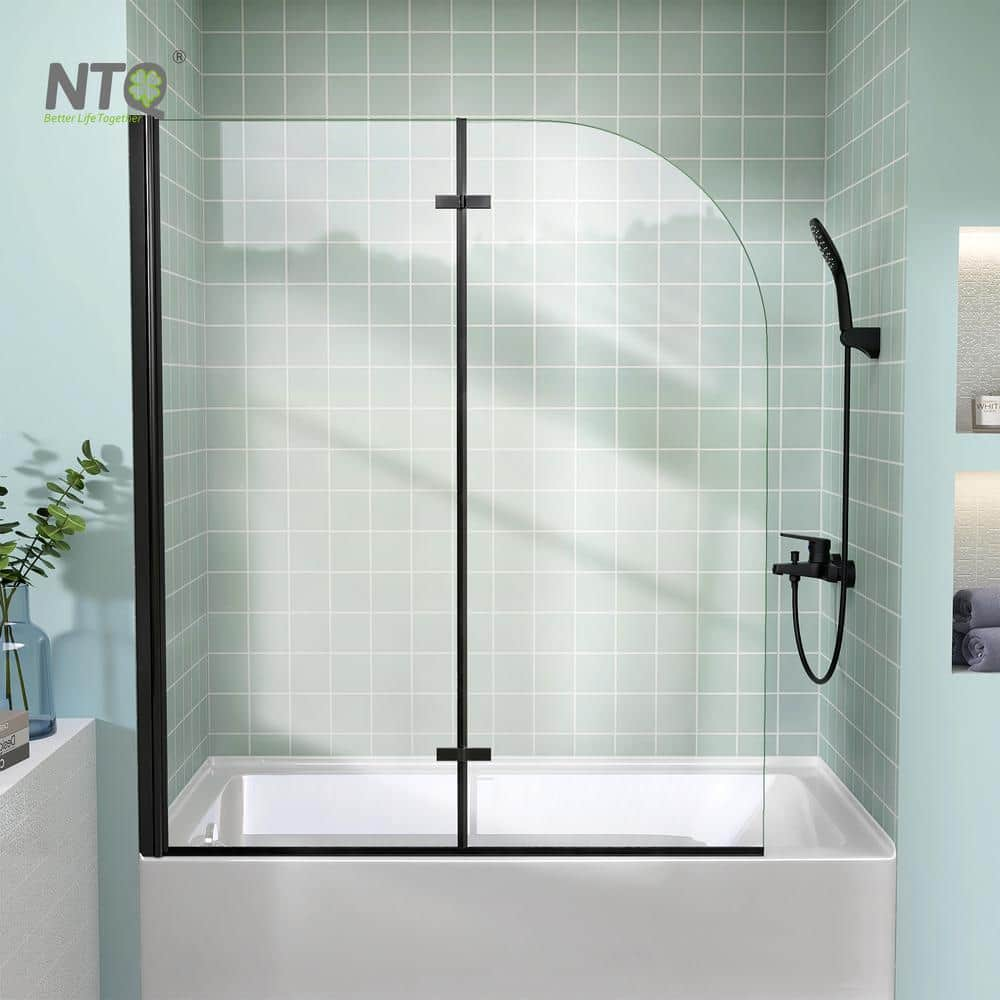 Ntq In W X In H Frameless Bi Fold Bath Tub Door Hinged Tub