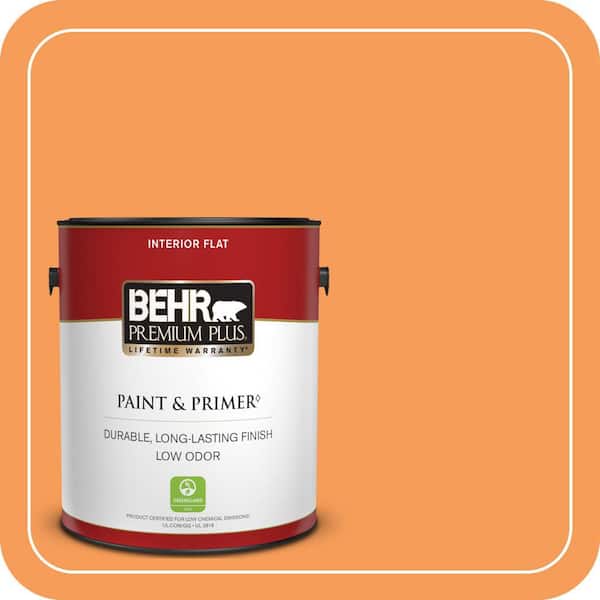 BEHR PREMIUM PLUS 1 gal. #P220-6 Bergamot Orange Flat Low Odor Interior Paint & Primer