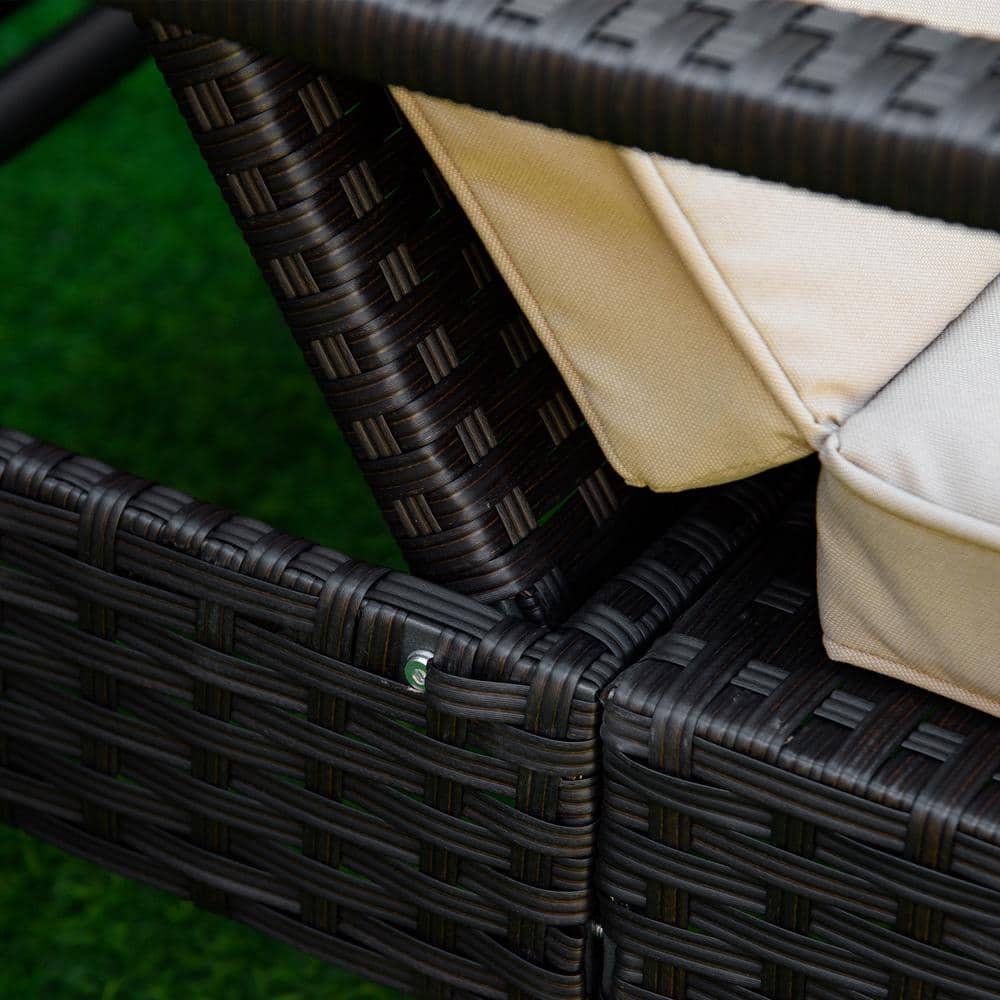 Beige Adjustable Wicker Outdoor Chaise Lounge with Cushions