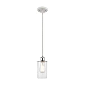 Clymer 1-Light White and Polished Chrome Shaded Pendant Light with Clear Glass Shade