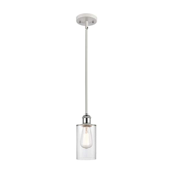 Innovations Clymer 1-Light White and Polished Chrome Shaded Pendant Light with Clear Glass Shade