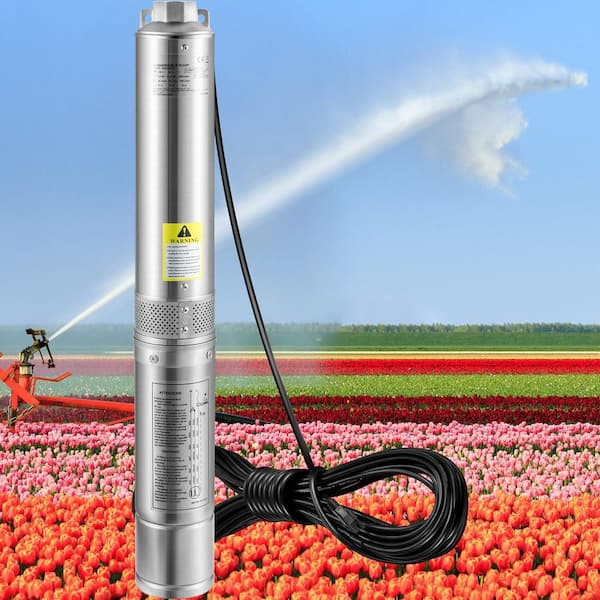 Deep Well Submersible Pump, 1.5 HP 230V/60 Hz, 37 gpm 276 ft. Head, with 33 ft. Electric Cord, 4\" Stainless Steel Water