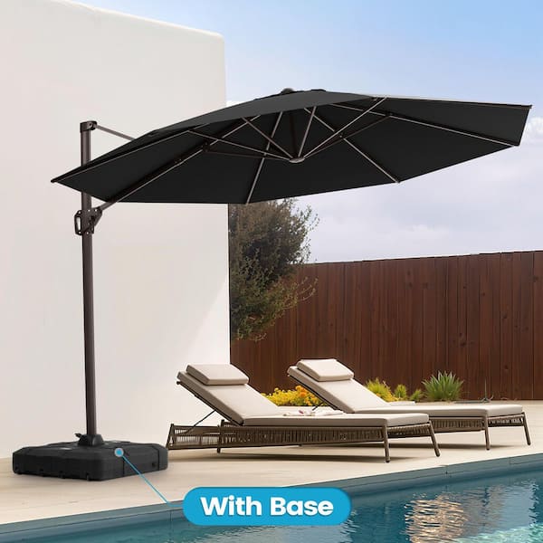 Crestlive Products 11 ft. Octagon Round 360° Rotation Cantilever Tilt Patio Umbrella in Black with 220 lbs. HDPE Base