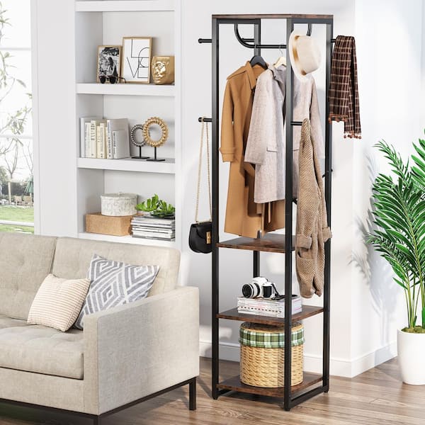 BYBLIGHT Carmalita Brown Hall Tree with Storage Shelves and 8 Hooks