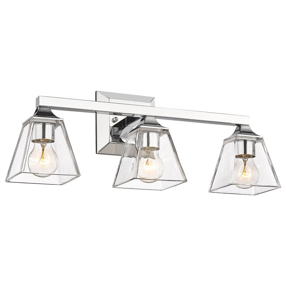 JAZAVA Industrial 22 in. 3-Light Chrome Vanity Light Over Mirror with ...