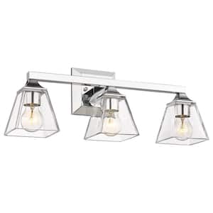 Industrial 22 in. 3-Light Chrome Vanity Light Over Mirror with Clear Glass Shade