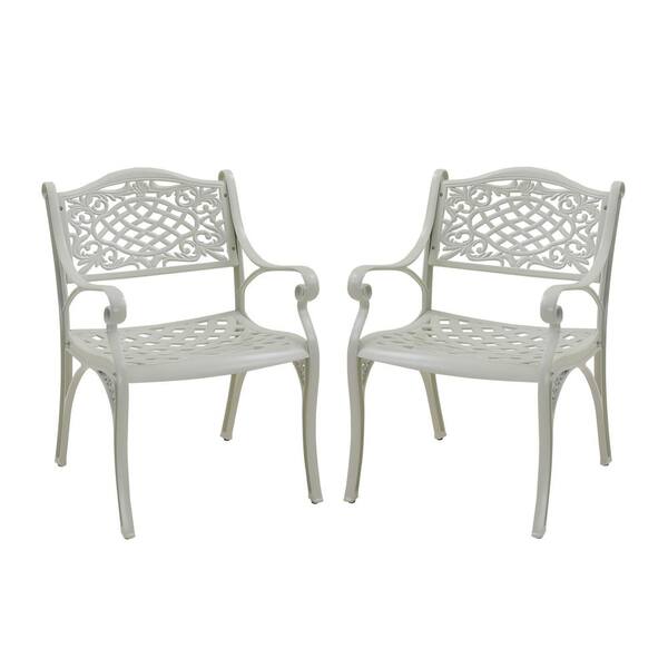 Kadehome White Unique Back Flower Pattern Cast Aluminum Outdoor Dining Chair (2-Pack)