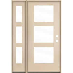 BRIGHTON Modern 50 in. x 80 in. 3-Lite Left-Hand/Inswing Clear Glass Unfinished Fiberglass Prehung Front Door