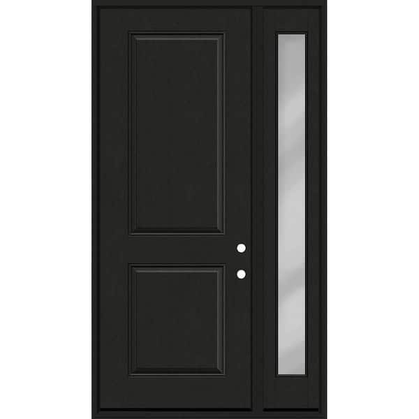 Steves & Sons Regency 51 in. x 96 in. 2P Squaretop LHIS Onyx Stain Mahogany Fiberglass Prehung Front Door w/ Clear 12 in. SL 4-9/16