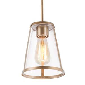 1-Light Gold Modern Pendant Lighting Contemporary Hanging Light Fixture with Clear Glass Shade for Kitchen Foyer Hallway