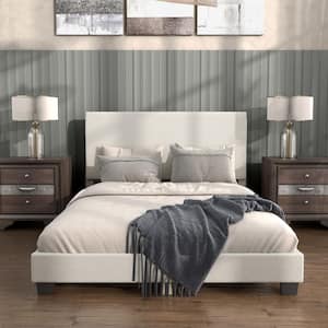 Lumi White Simple Standard Boucle Fabric Upholstered Wood Frame Queen Platform Bed