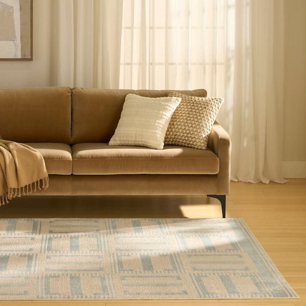 Nordic Ivory Blue 5 ft. x 7 ft. Geometric Contemporary Area Rug