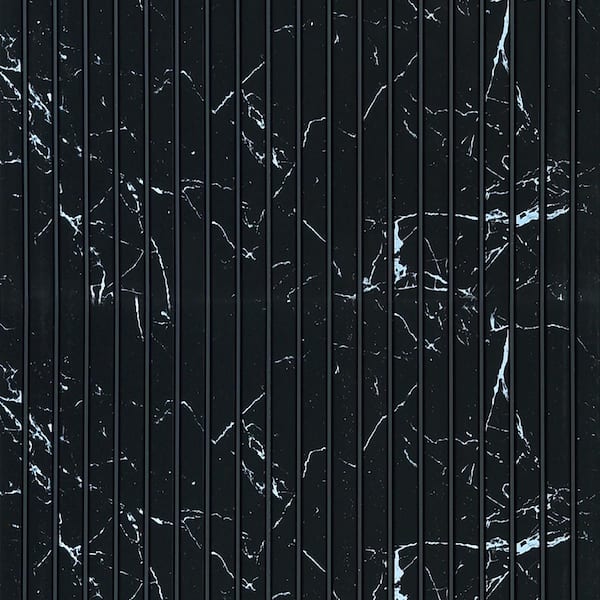 FROM PLAIN TO BEAUTIFUL IN HOURS Mini Tambour Slat 5/16 in. x 1 ft. x 9.3 ft. Black Marble Glue-up Decorative Foam Wood Slat Wall Panel (10 Pack)/93sq.ft