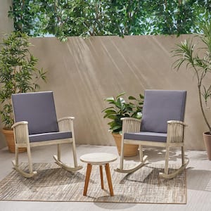 Alametos Light Grey 3-Piece Wood Patio Conversation Seating Set with Dark Grey Cushions