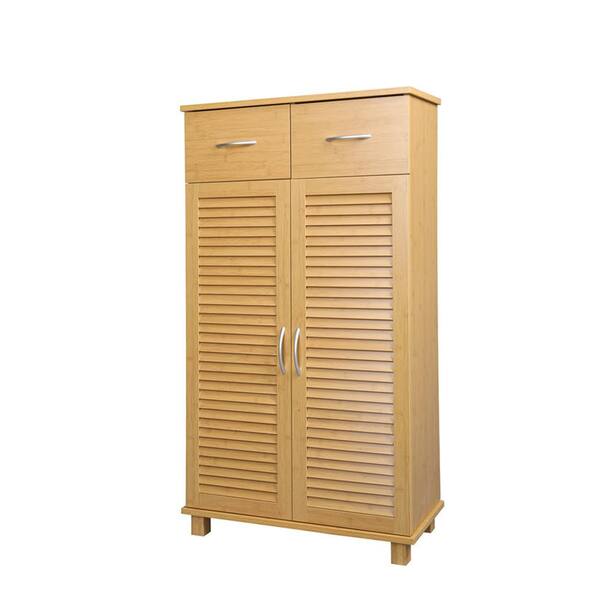 Aoibox 26.50 in. W x 11.73 in. D x 46.46 in. H Brown Bamboo Bathroom Linen Cabinet with 3 Shelves, 2 Drawers