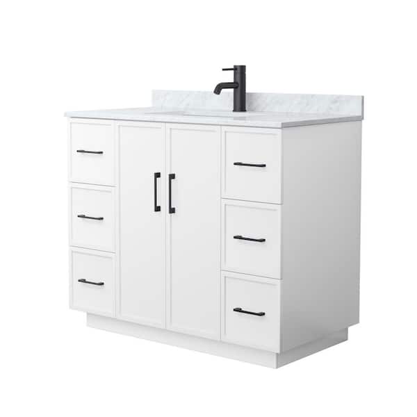 Wyndham Collection Elan TK 42 in. Single Freestanding White Bath Vanity with White Carrara Marble Top (Assembled)