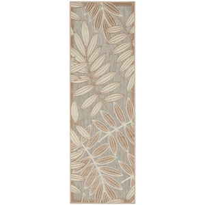 Aloha Natural 2 ft. x 6 ft. Kitchen Runner Floral Modern Indoor/Outdoor Patio Area Rug