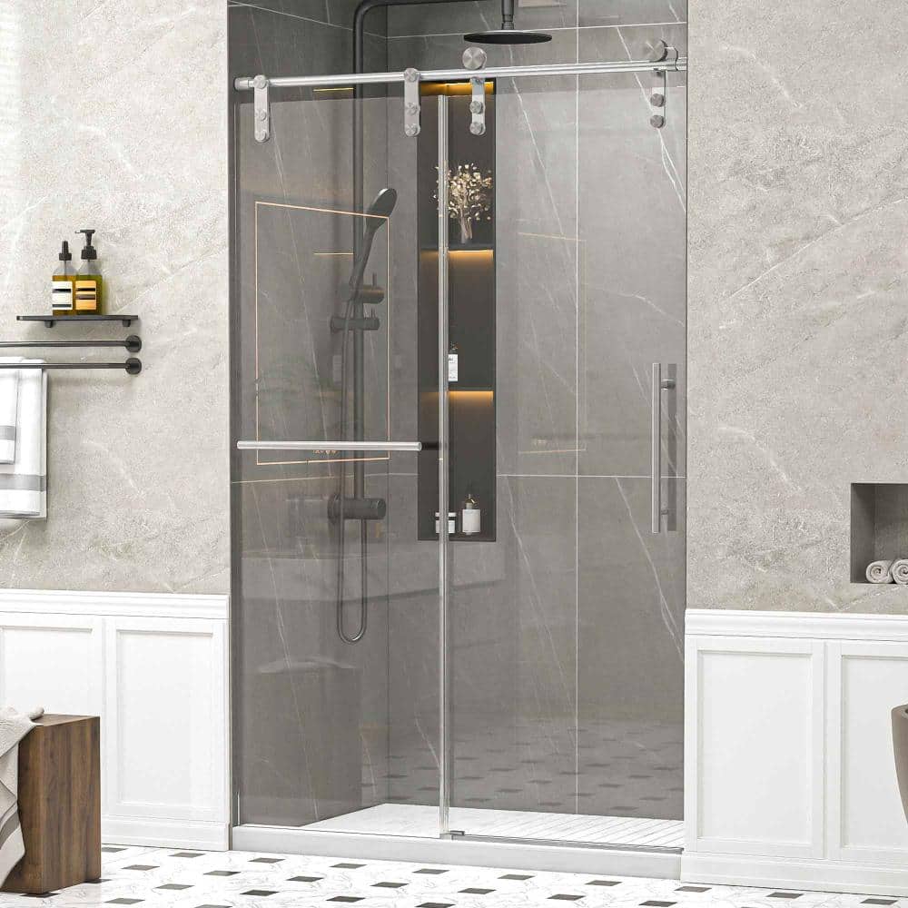 "Frameless Single Sliding Shower Door 46-48""W x 76""H 8mm SGCC Glass Towel Handle Brushed Nickel No Soft-Close" price history on PriceWatchPro
