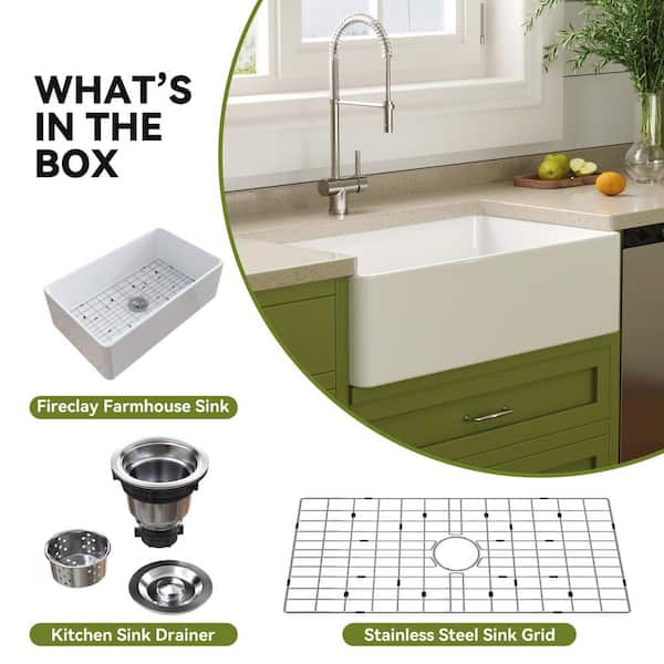 White Fireclay 36 in. Single Bowl Kitchen Sink Farmhouse Apron Front Kitchen Sink with Bottom Grid and Strainer