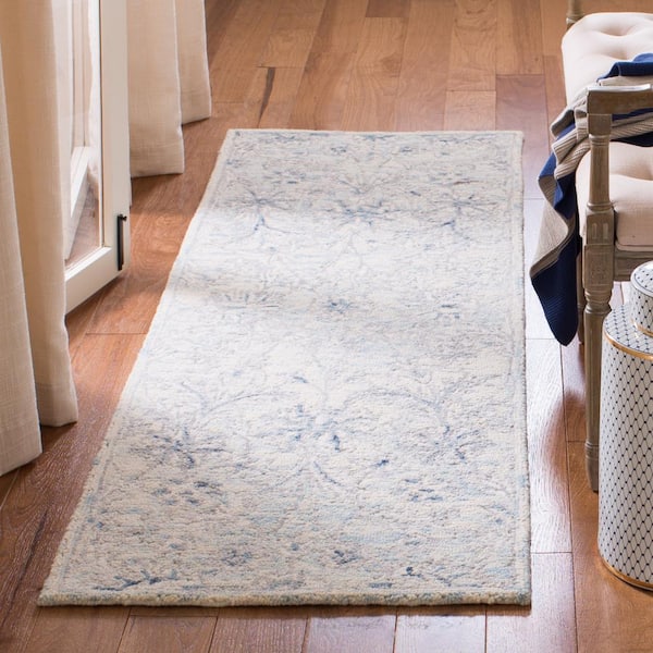 Micro-Loop Light Blue/Ivory 2 ft. x 13 ft. Geometric Runner Rug