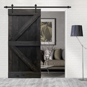 K Series 30 in. x 84 in. Solid Charcoal Black Stained Knotty Pine Wood Interior Sliding Barn Door with Hardware Kit