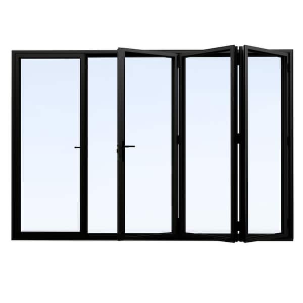 ARK DESIGN 144 in. x 96 in. Left Swing/Outswing Double Tempered Glass Black Aluminum Folding Patio Door