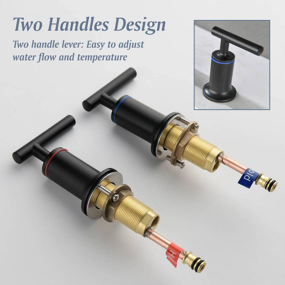 Matte Black Brass 8-Inch Widespread Bathroom Faucet with Lever Handles