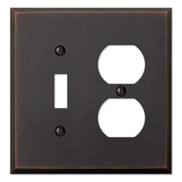 AMERELLE Manhattan 2 Gang 1-Toggle and 1-Duplex Metal Wall Plate - Aged Bronze