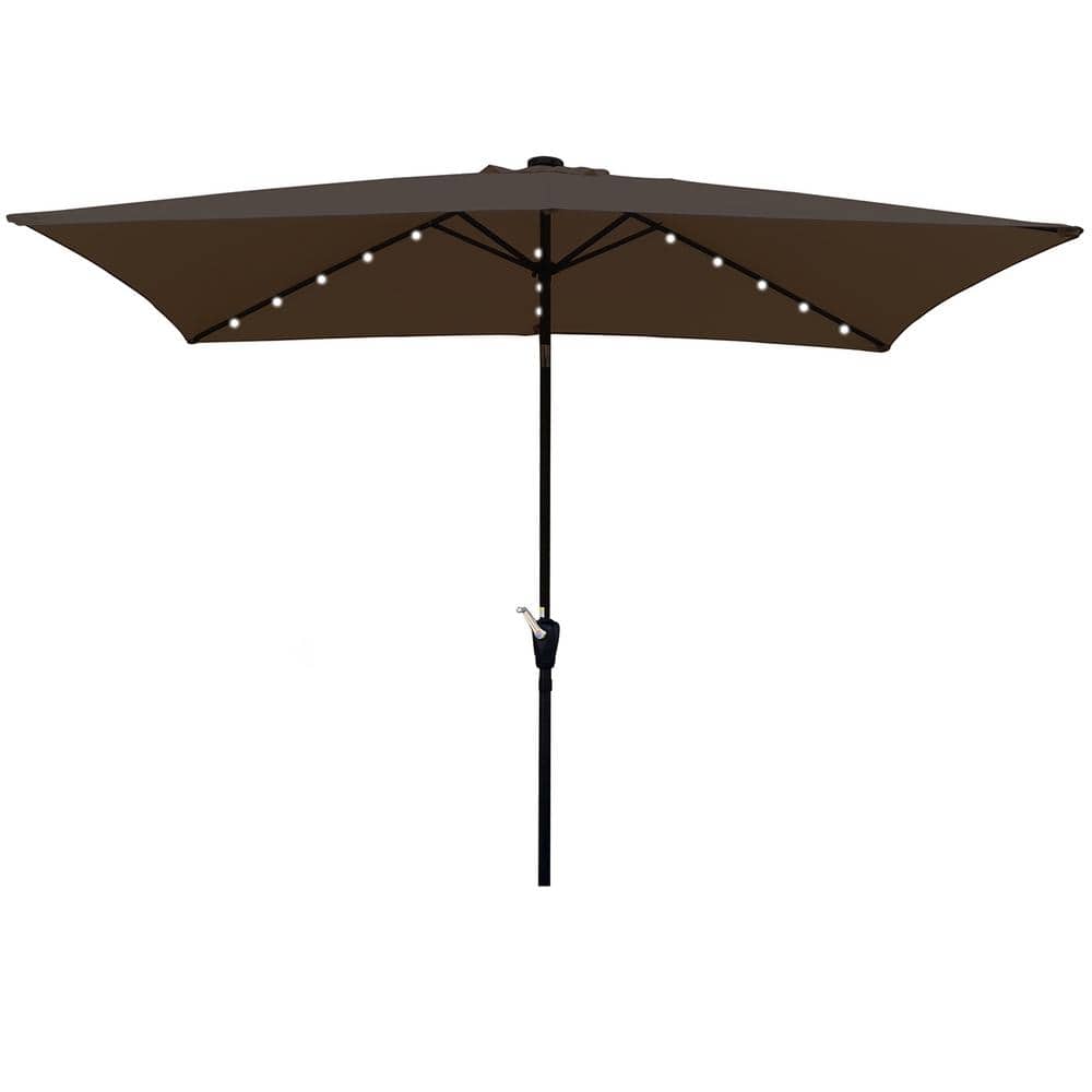 10 ft. Cantilever Solar LED Lighted Patio Umbrella in Chocolate With Crank 