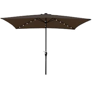 10 ft. Cantilever Solar LED Lighted Patio Umbrella in Chocolate With Crank and Push Button Tilt for Garden Backyard