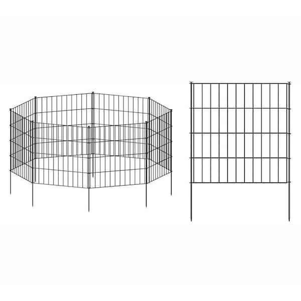 28 in. Black Metal Garden Fence Dog Fence Animal Barrier No Dig Fencing for Yard Flower Bed Lawn Patio 8 Panels 9-Stakes