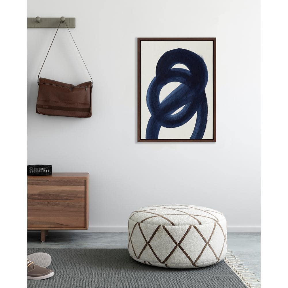 Japandi Blue Abstract Canvas Print with Walnut Frame, 18x24