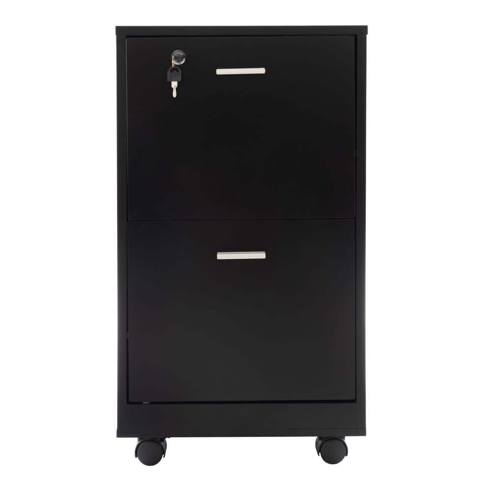Black MDF 2-Drawer Lockable Mobile File Cabinet