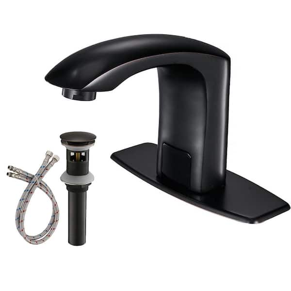 cadeninc DC Powered Commercial Touchless Single Hole Bathroom Sink Faucet with Deck Plate and Pop Up Drain in Oil Rubbed Bronze