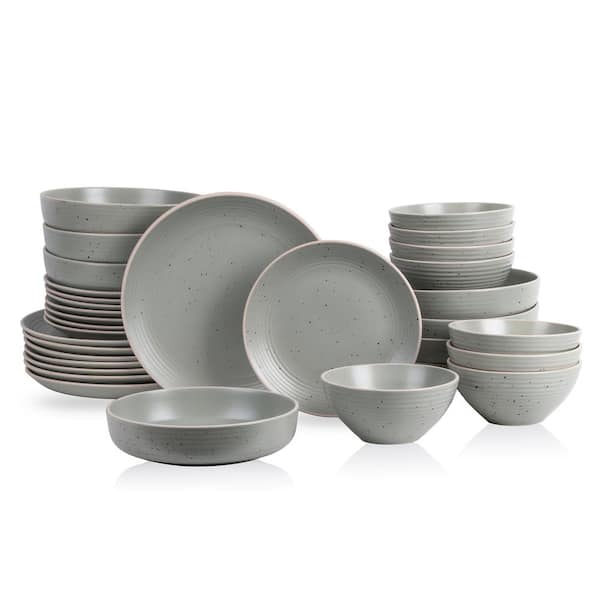 STONE LAIN Lauren 32-Piece Green Stoneware Dinnerware Set (Service for 8)