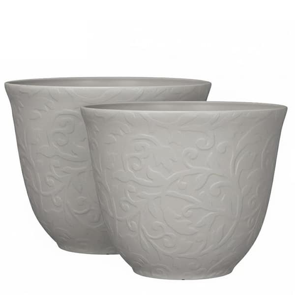 17 in Dia x 13.5 in Genoa Cream Resin Planter Decorative Pots with Drainage Hole (2-Pack)